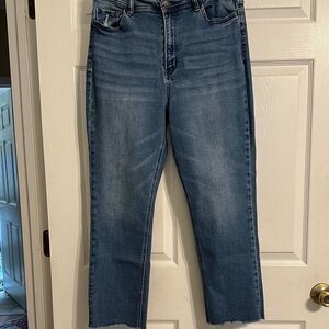 Flying Monkey High Rise Cropped Straight Stretch Jean Classic Blue Women's Jeans
